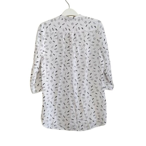 Brody Myles All Over Print 1/2 Button Up Top Size Small White 3/4 Sleeve Rayon - Picture 3 of 5